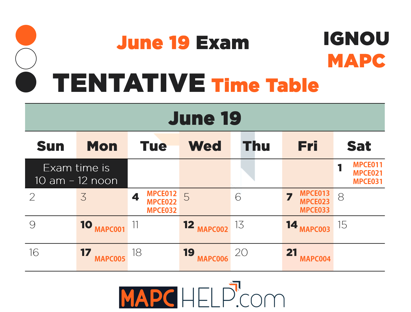 Tentative Time Table for June 19 EXAM