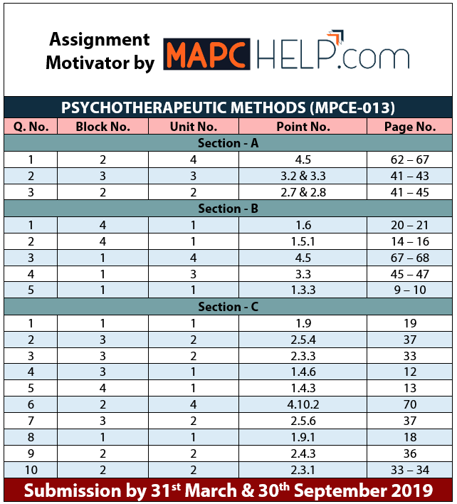 2018 -19 MPCE013 – Psychotherapeutic Methods Assignment Motivator