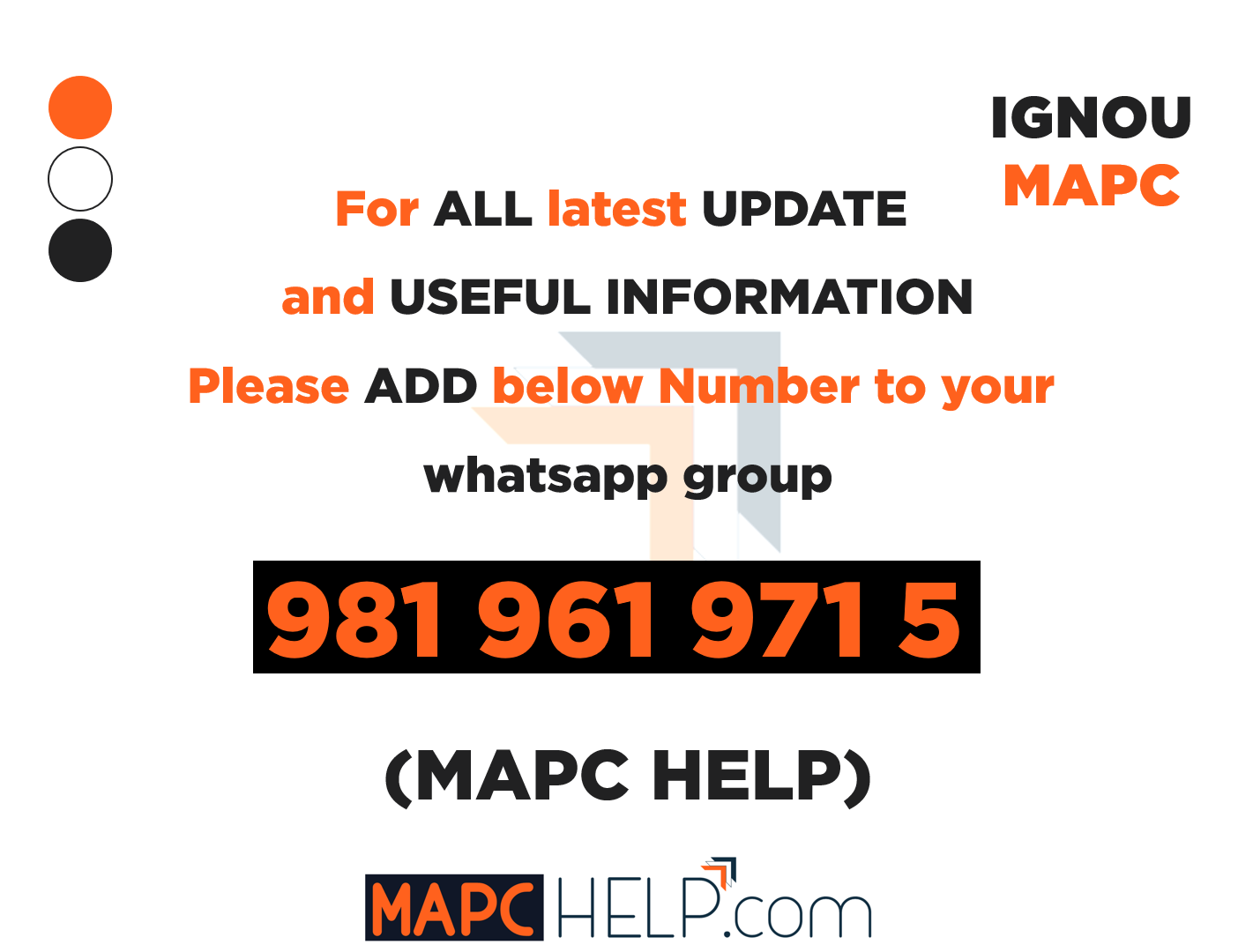 Add MAPC HELP Whatsapp Number to your Group