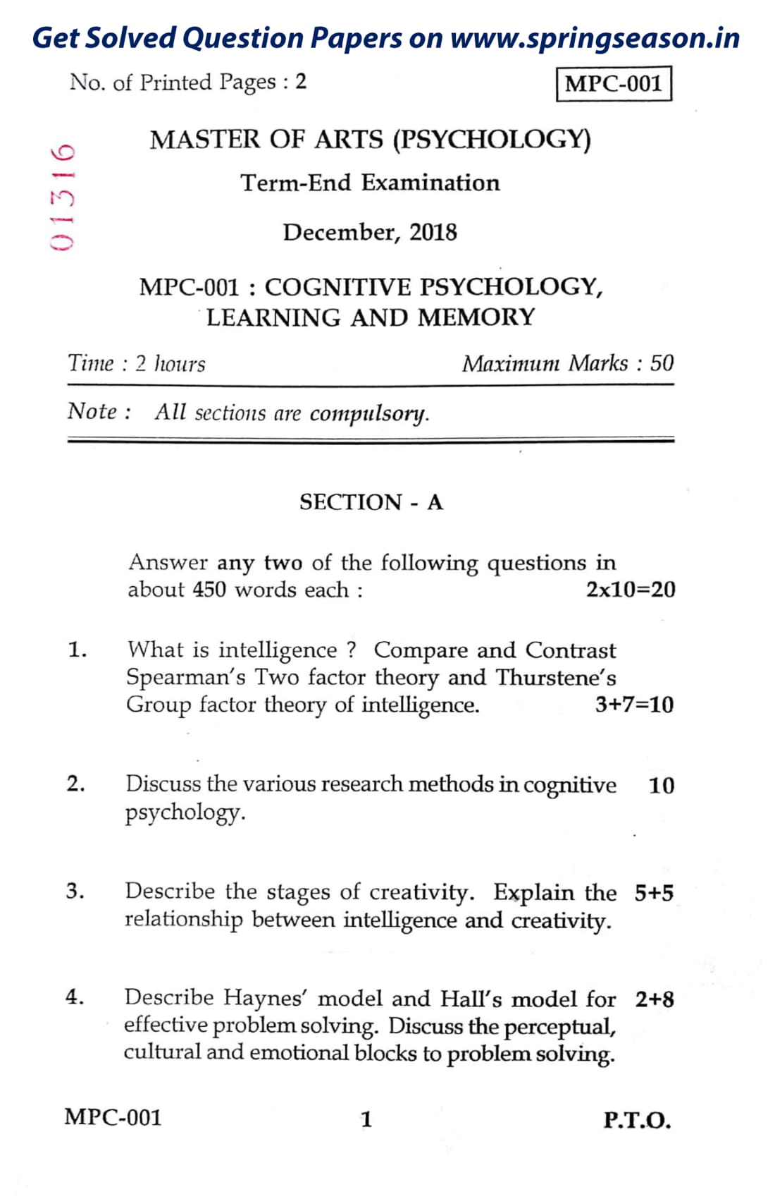 MPC – 001 Dec 18 Question Paper