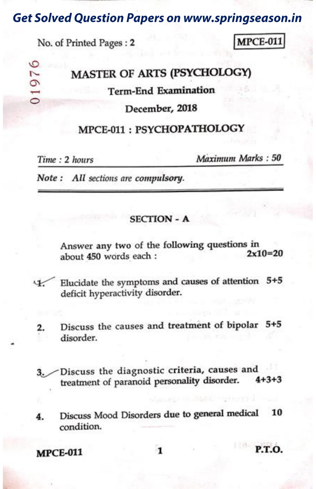 MPCE-011 Dec 18 Question Paper