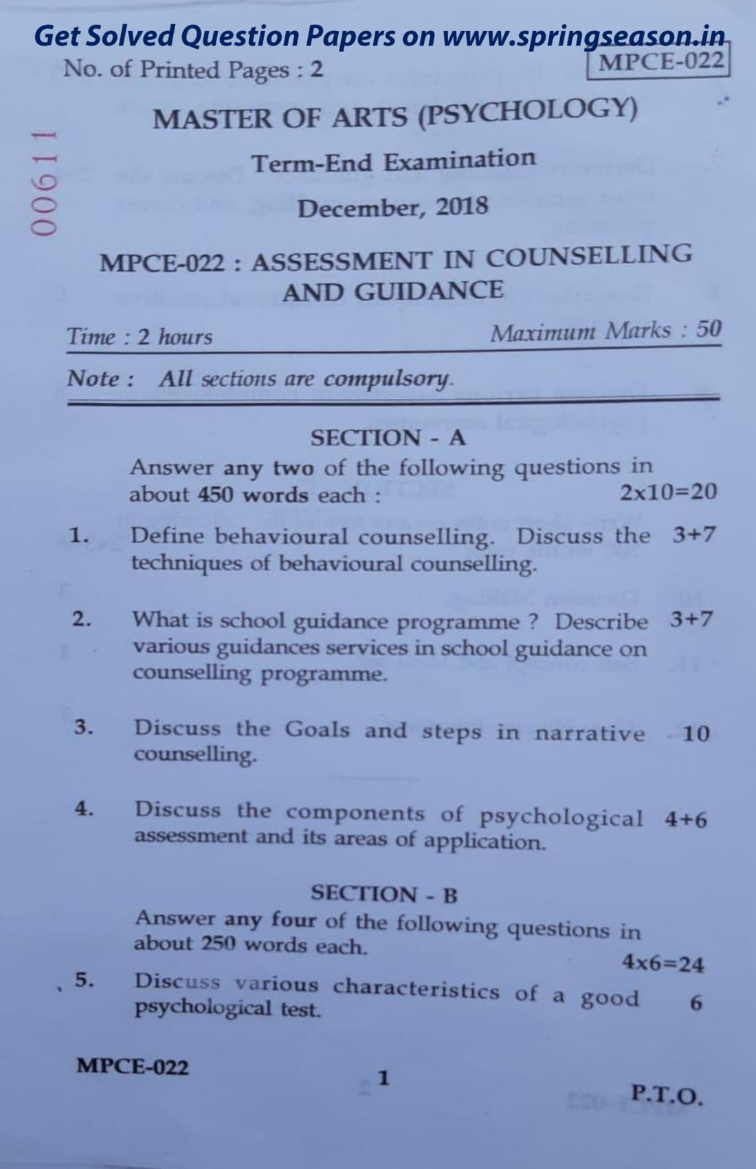 MPCE-022 – Dec 18 Question Paper